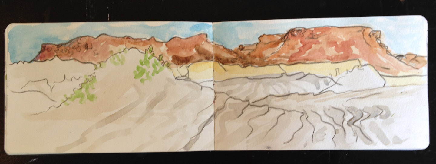 Painted near San Juanico in Baja California, just as the wind was kicking up, this sketch has the added autheniticity of actual sand added to it.