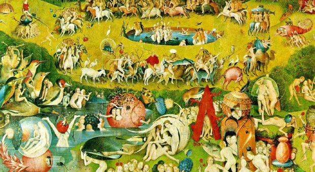 Hieronymous Bosch, Garden of Earthly delights, detail; Above, Bosch, The Last Judgement, detail. The original and best Christian Theme Park paintings!